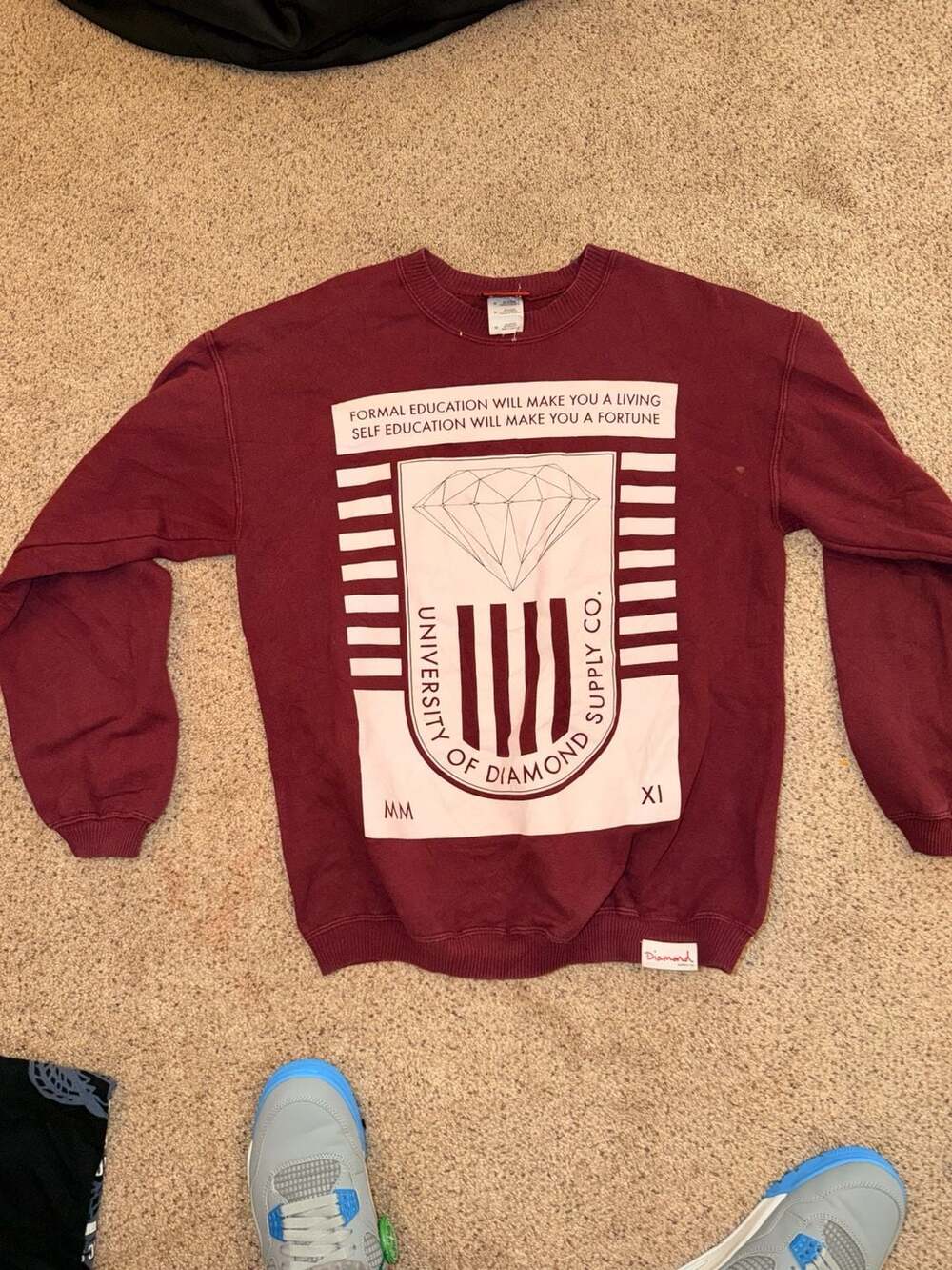 Diamond Supply Co. University of Diamond Graphic Sweatshirt Maroon Size M